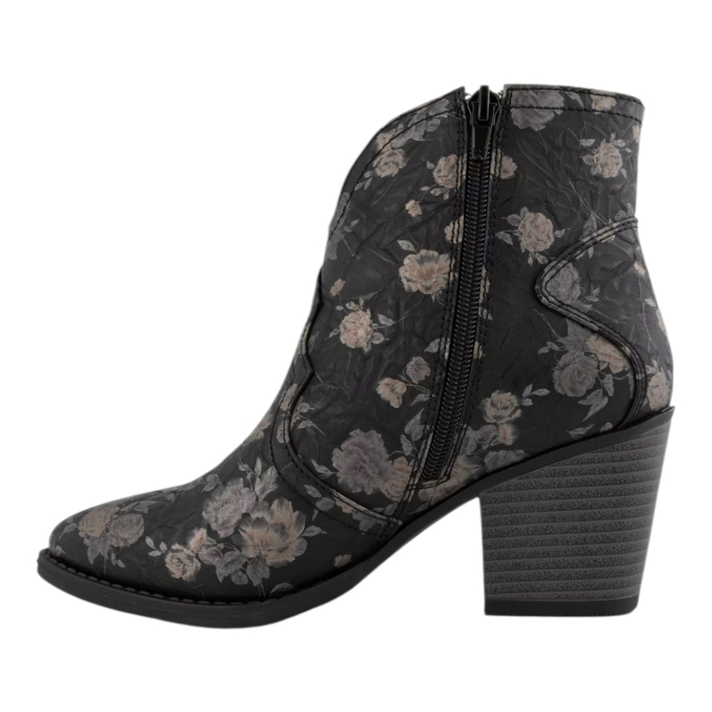 SUGAR TORCH  Floral Ankle Boots in Black